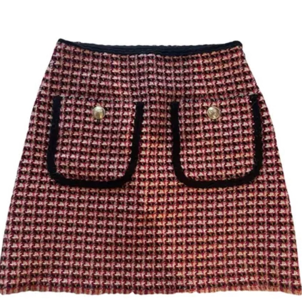 Chic Tweed Skirt with Black Trim Maje